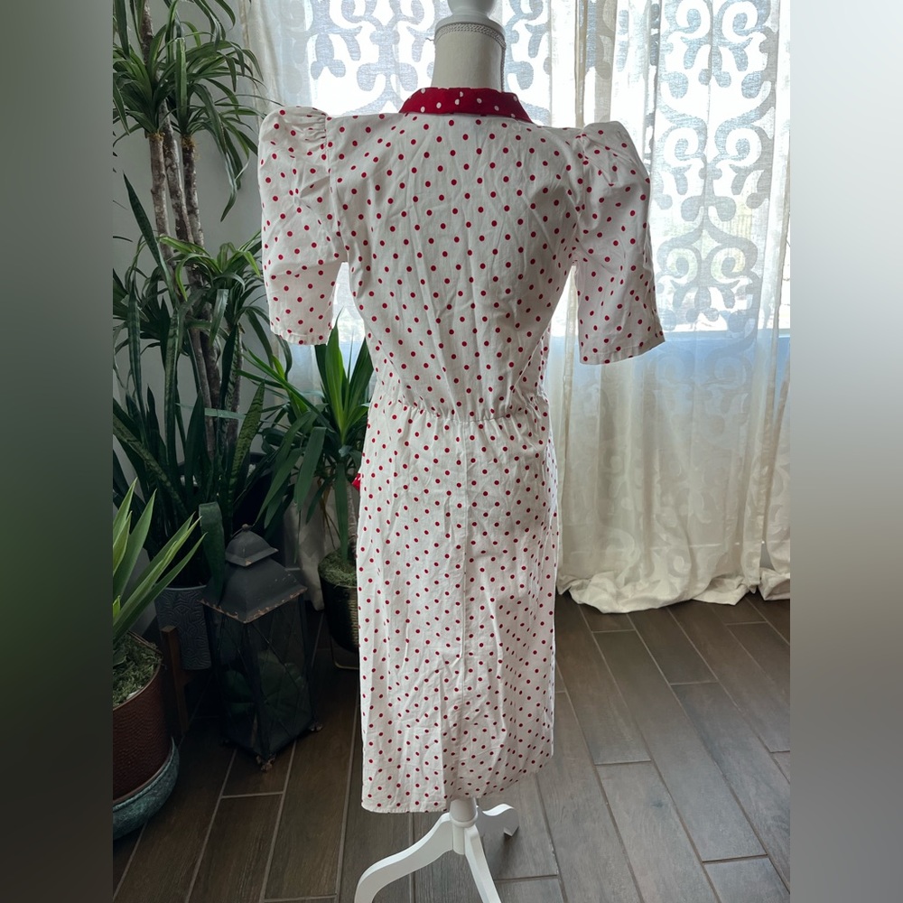 Vintage “I love Lucy” polka dot puff sleeve button up ruffle rockabilly pin up - Picture 4 of 12